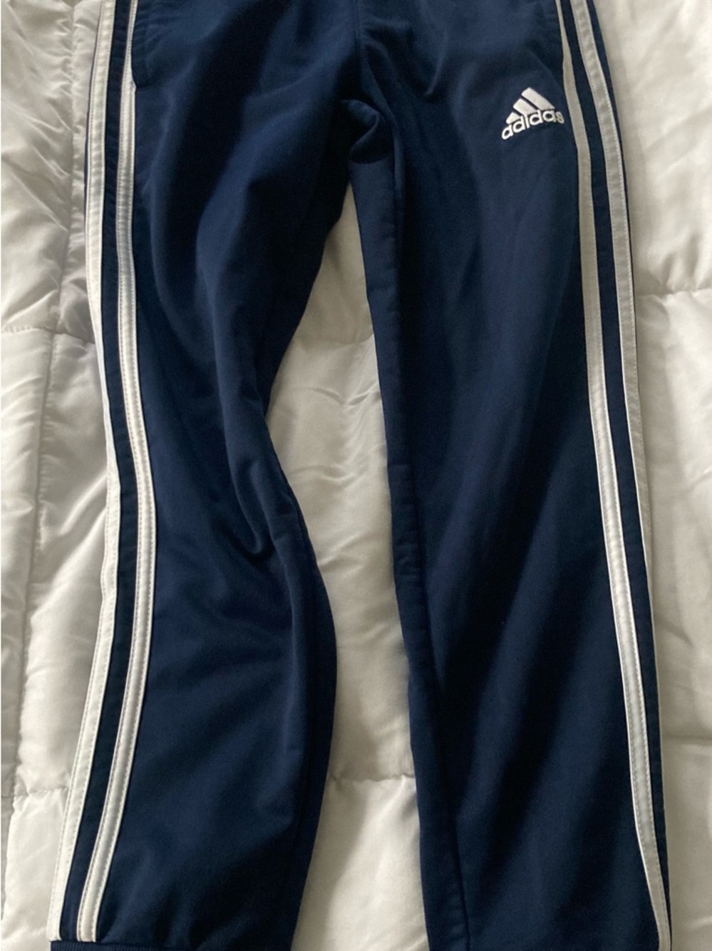 adidas Navy Track Pants with White Side Stripes